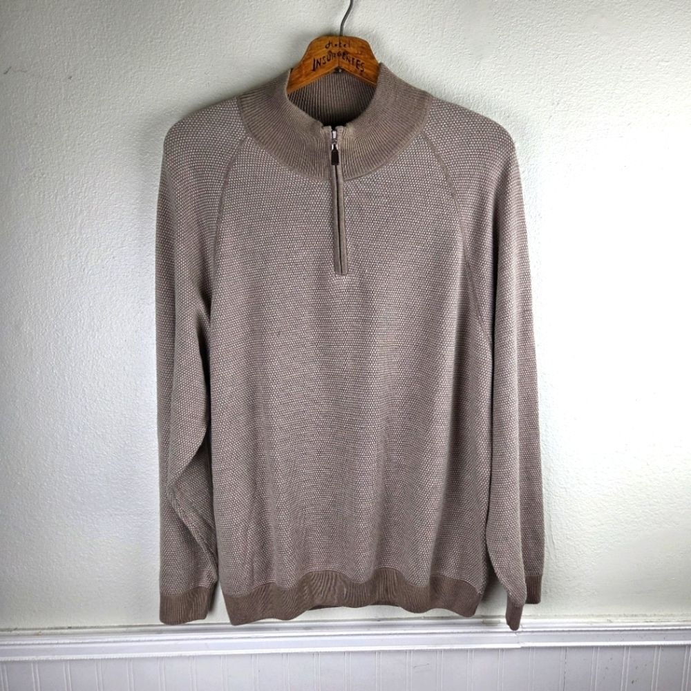 Tahari NWT Men's Beige Wool Blend Quarter Zip Pull Over Sweater Size XXL/2xl
